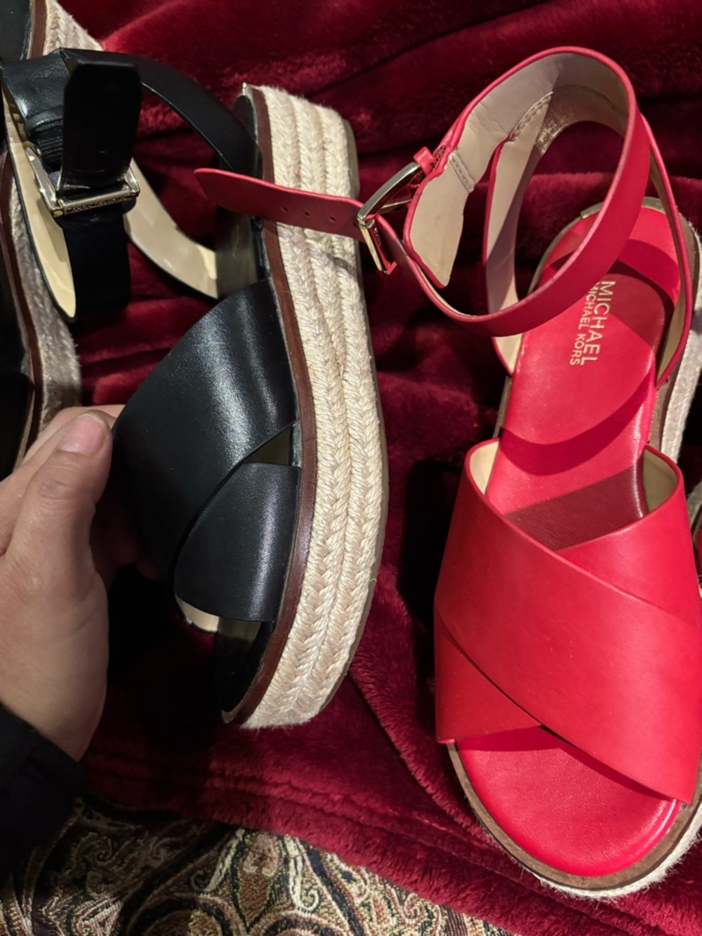 Michael kors Women’s Red Cross-Strap Platform Sandals - Picture 4 of 5